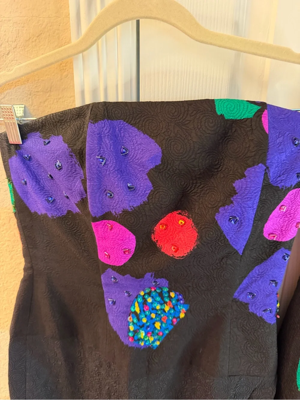 Black Dress and Jacket Set with Multicolor Abstract Accents